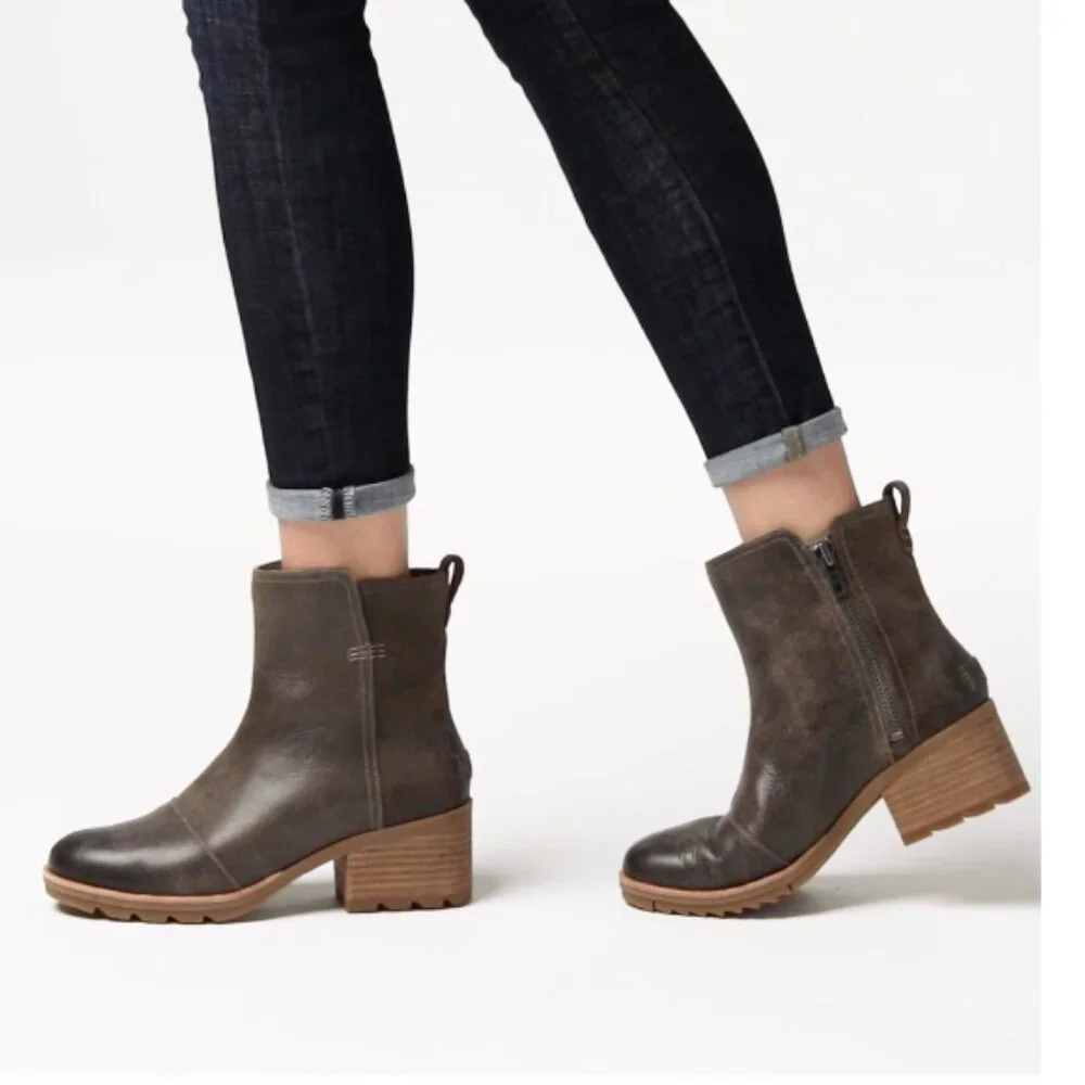 SOREL Cate Waterproof Leather & Suede Stacked Heel Boot Women’s Size 10 - Picture 1 of 14